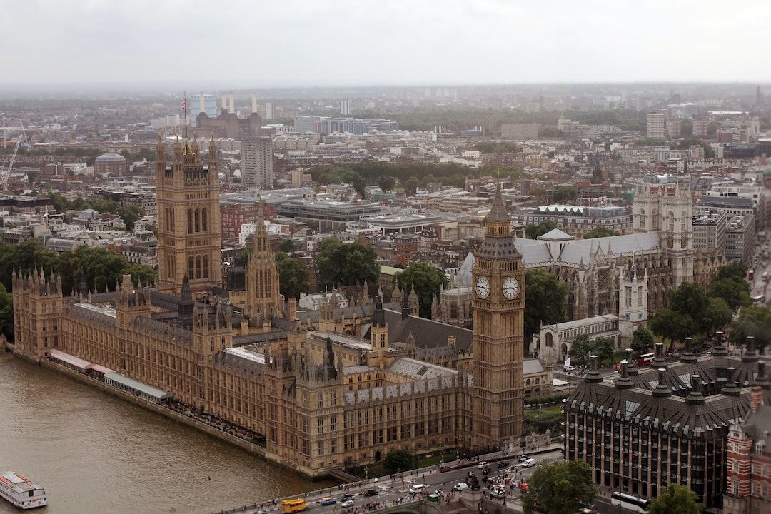 Vue aérienne du Palais de Westminster à Londres