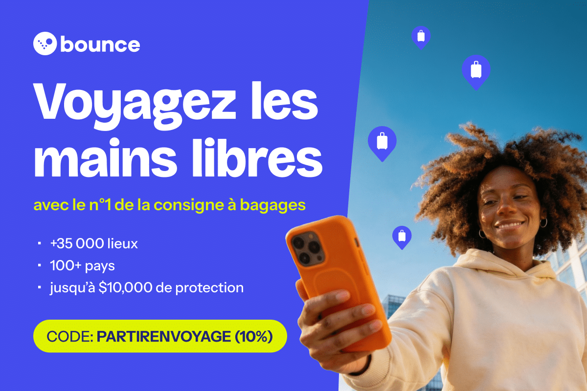 Bannière promotionnelle pour la consigne bagage Bounce avec code promo